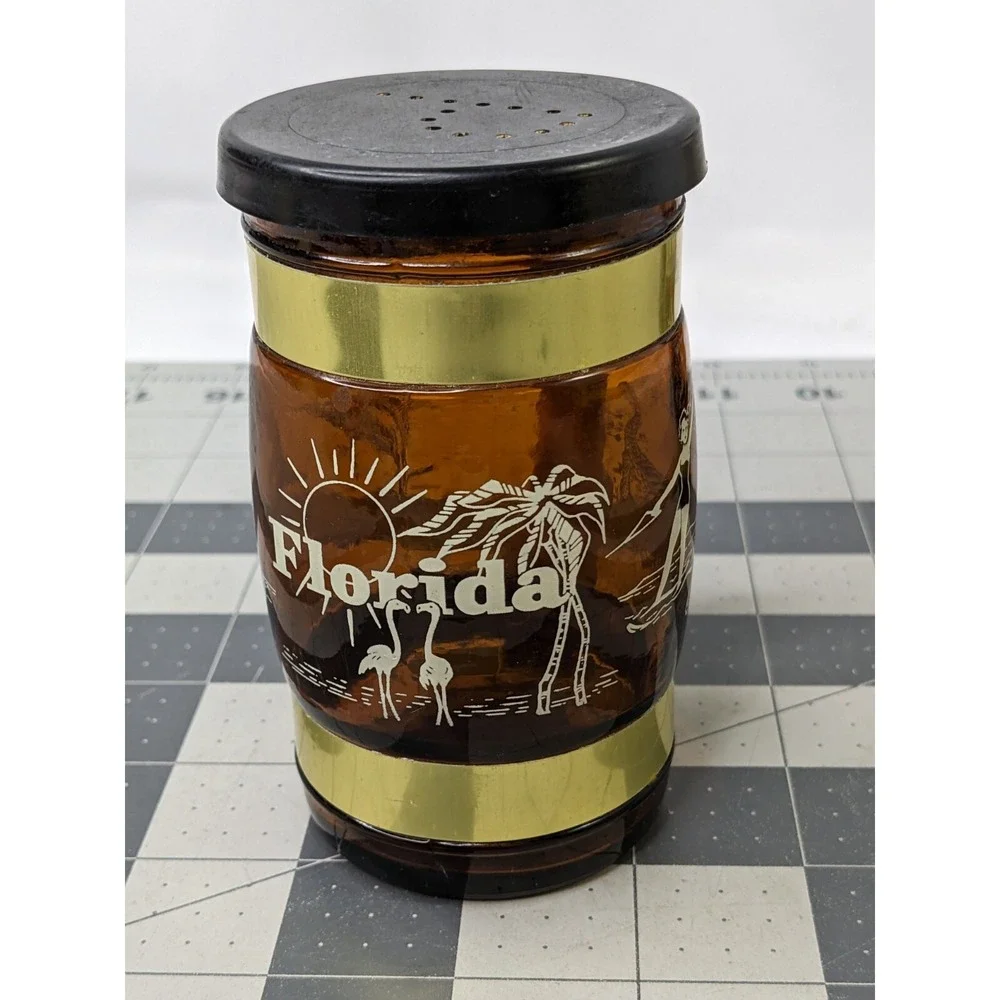 Florida Souvenir Salt Pepper Shaker Glass Mug Stein‎ Wood Handle 4.25 Inch Tall